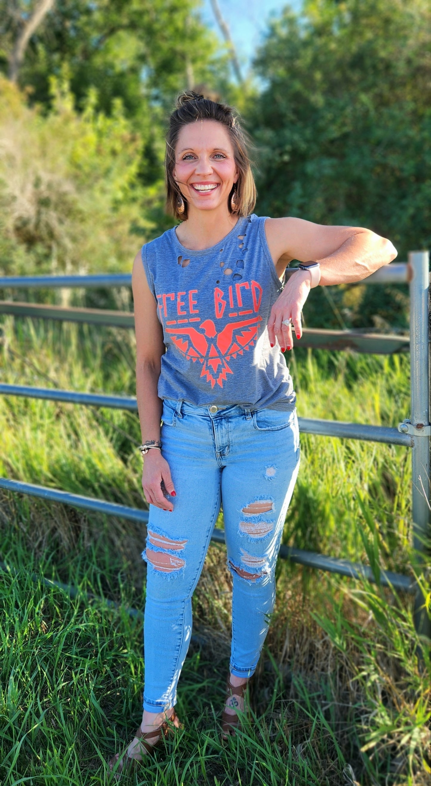Free Bird Distressed Tank