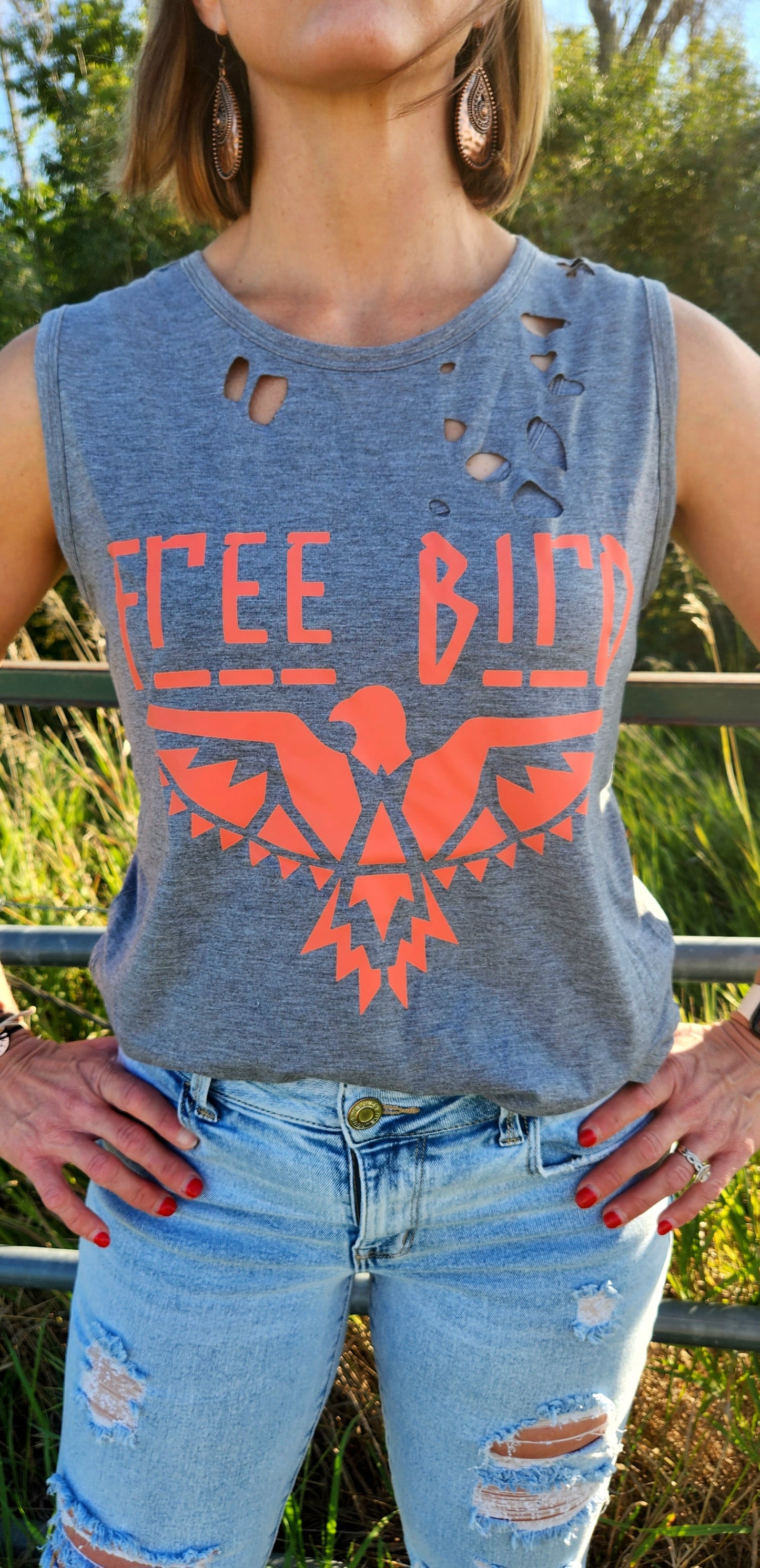 Free Bird Distressed Tank