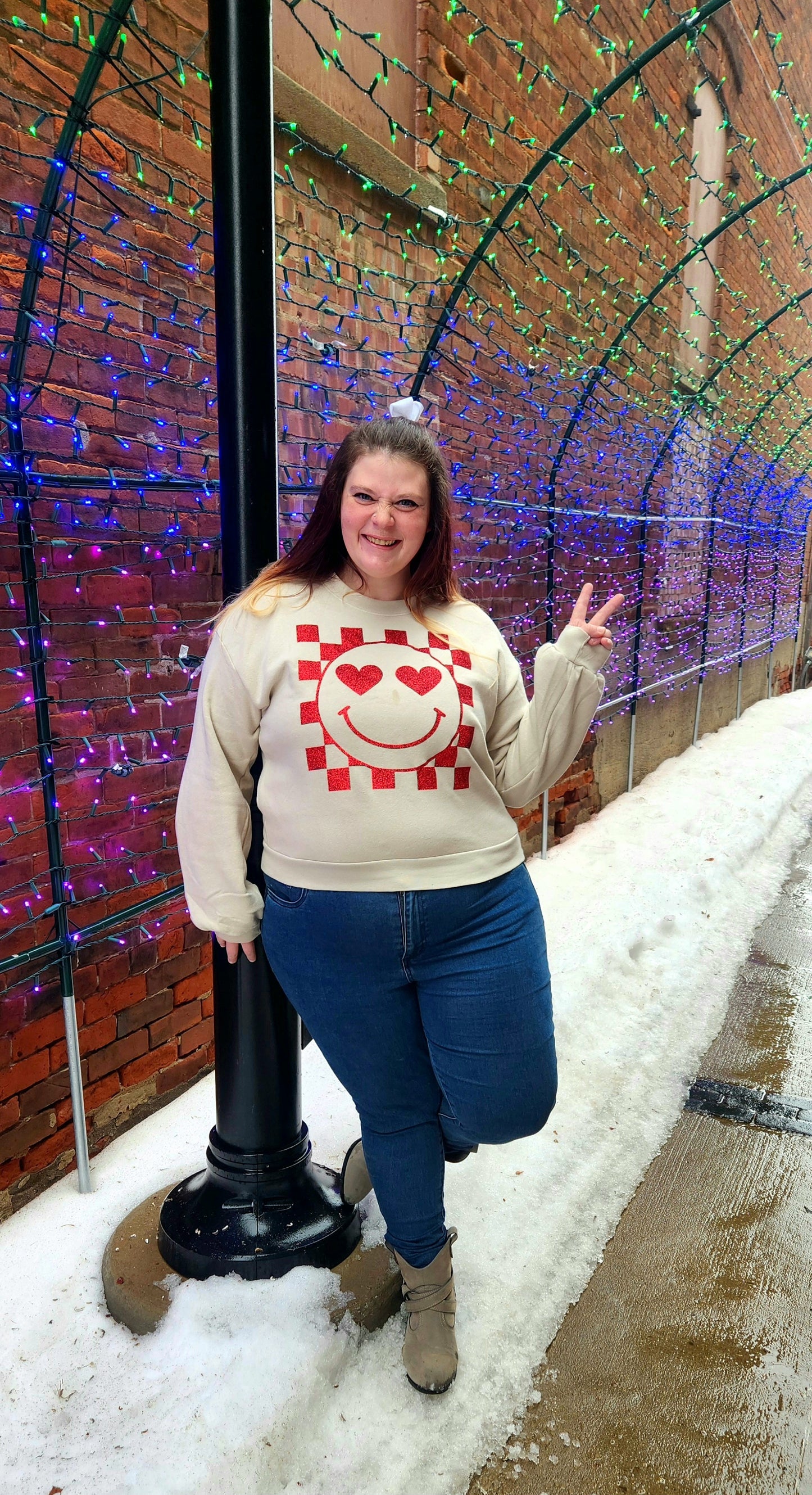 Heart Eyes Balloon Sleeve Sweatshirt