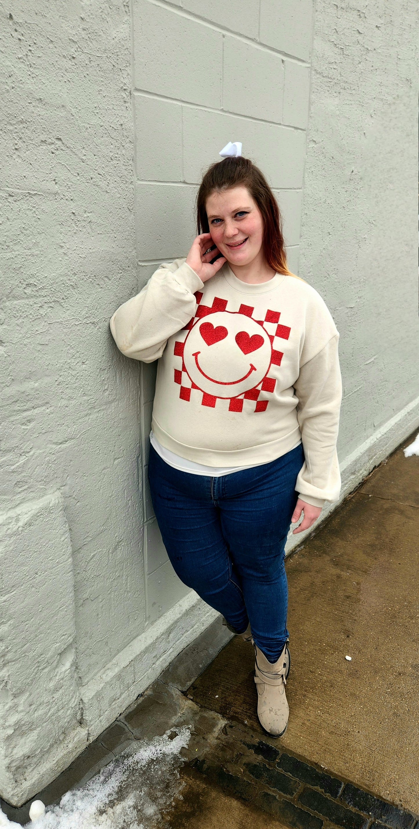 Heart Eyes Balloon Sleeve Sweatshirt