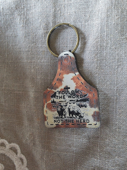 Follow the Word Cow Tag Keychain