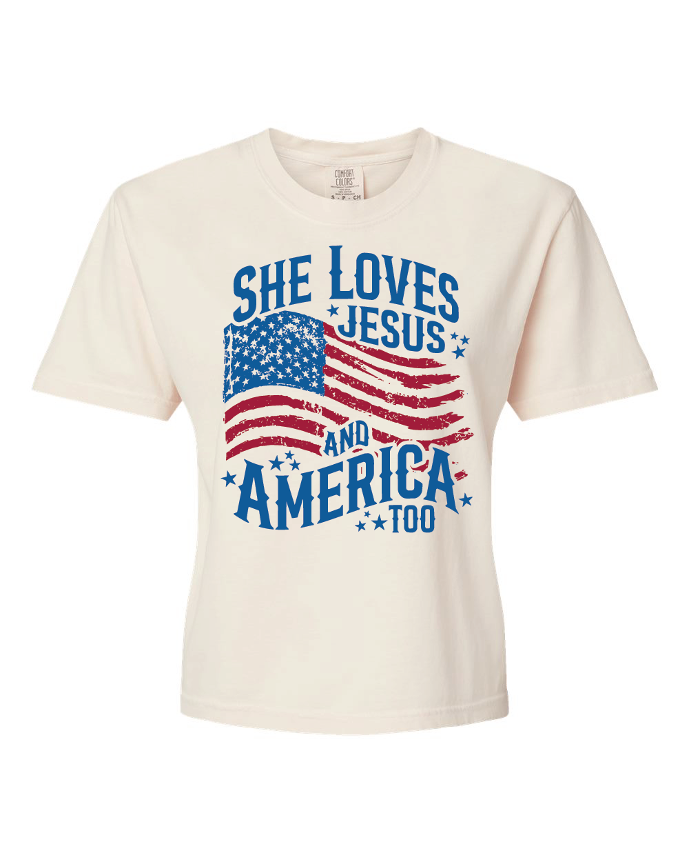 She Loves Jesus and America Too Ladies Tee